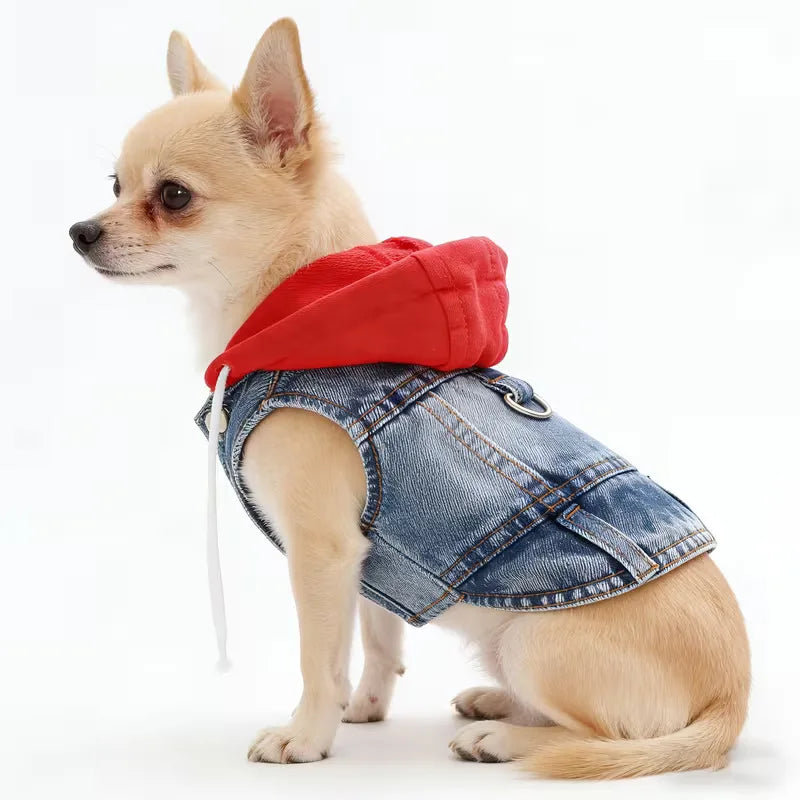 Denim Hoodie Vest for Small Pets