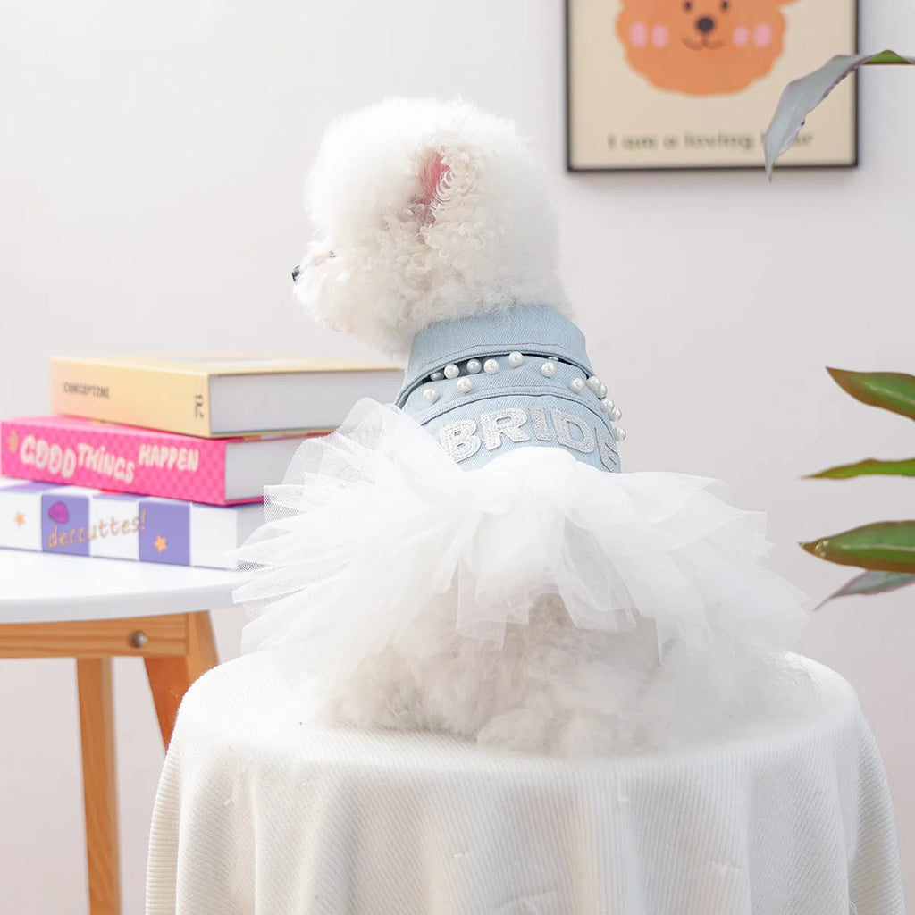 "Bride" Denim Dog Dress With Tutu