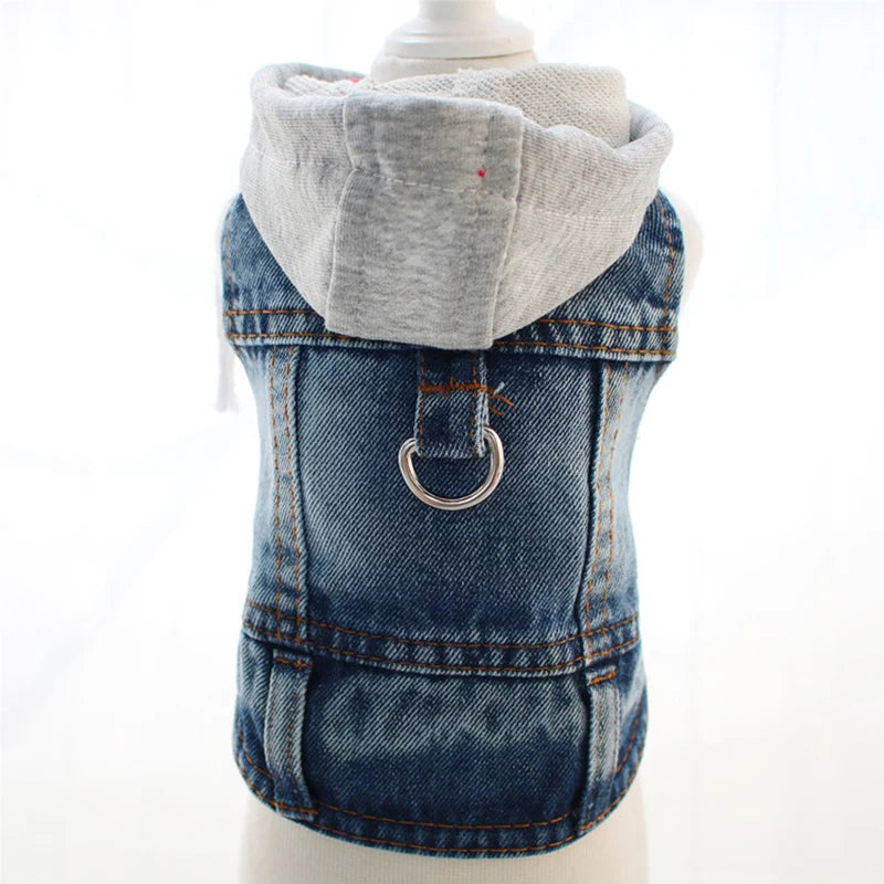 Denim Hoodie Vest for Small Pets
