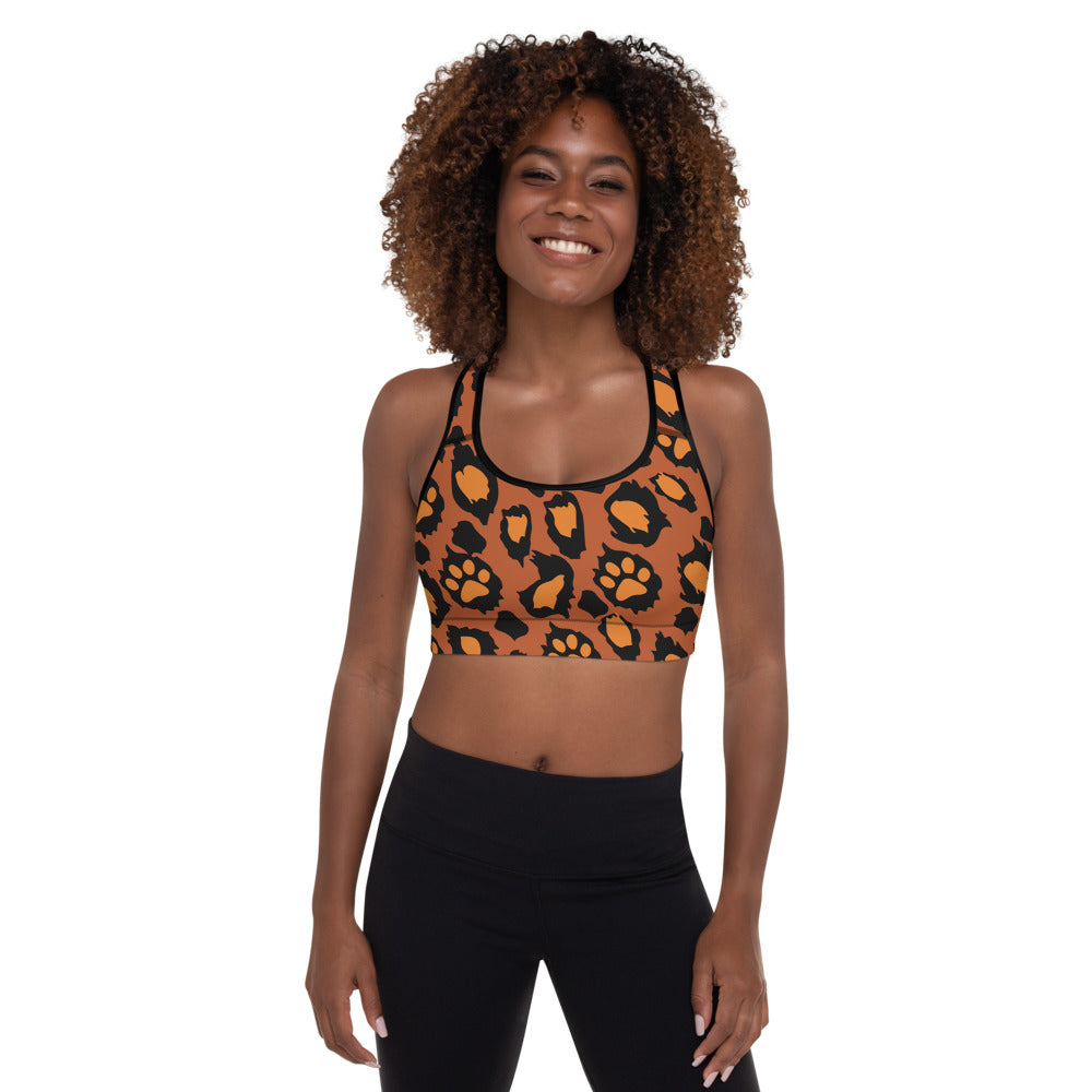 Leopawd Print Padded Sports Bra-0